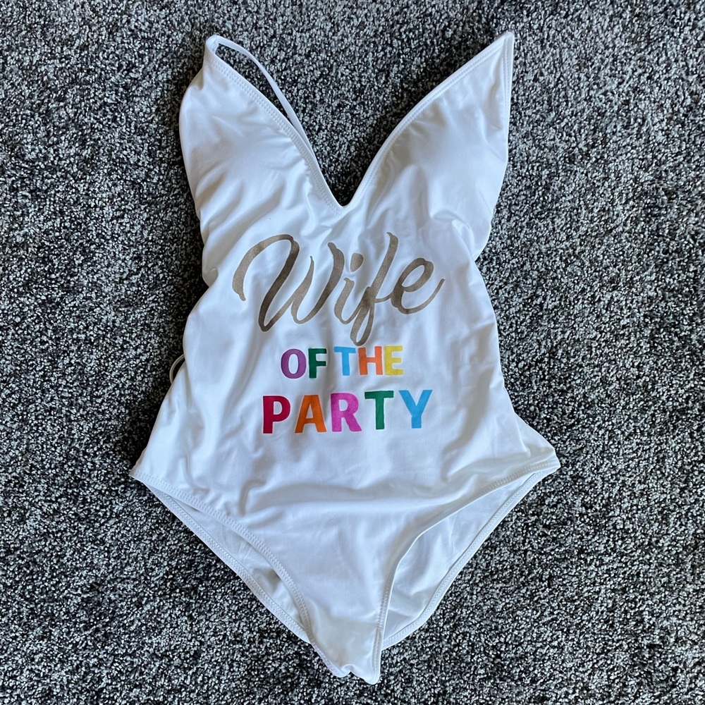 Wife of the party one piece swimsuit! Perfect for your bachelorette party!